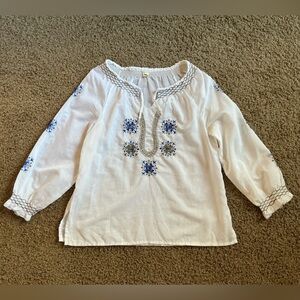 Genuine Vintage White Grecian Embroidered Peasant Blouse, Boho, Hippie, 60s/70s